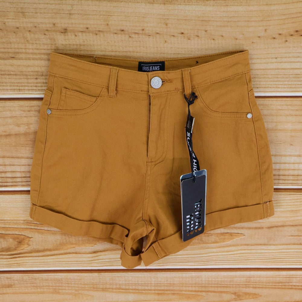 Iris Jean Shorts Cuffed Super High Rise Womens S Brown Cotton Blend Stretch NWT